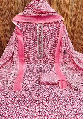 Pink Printed Poly Blend Kurta Set