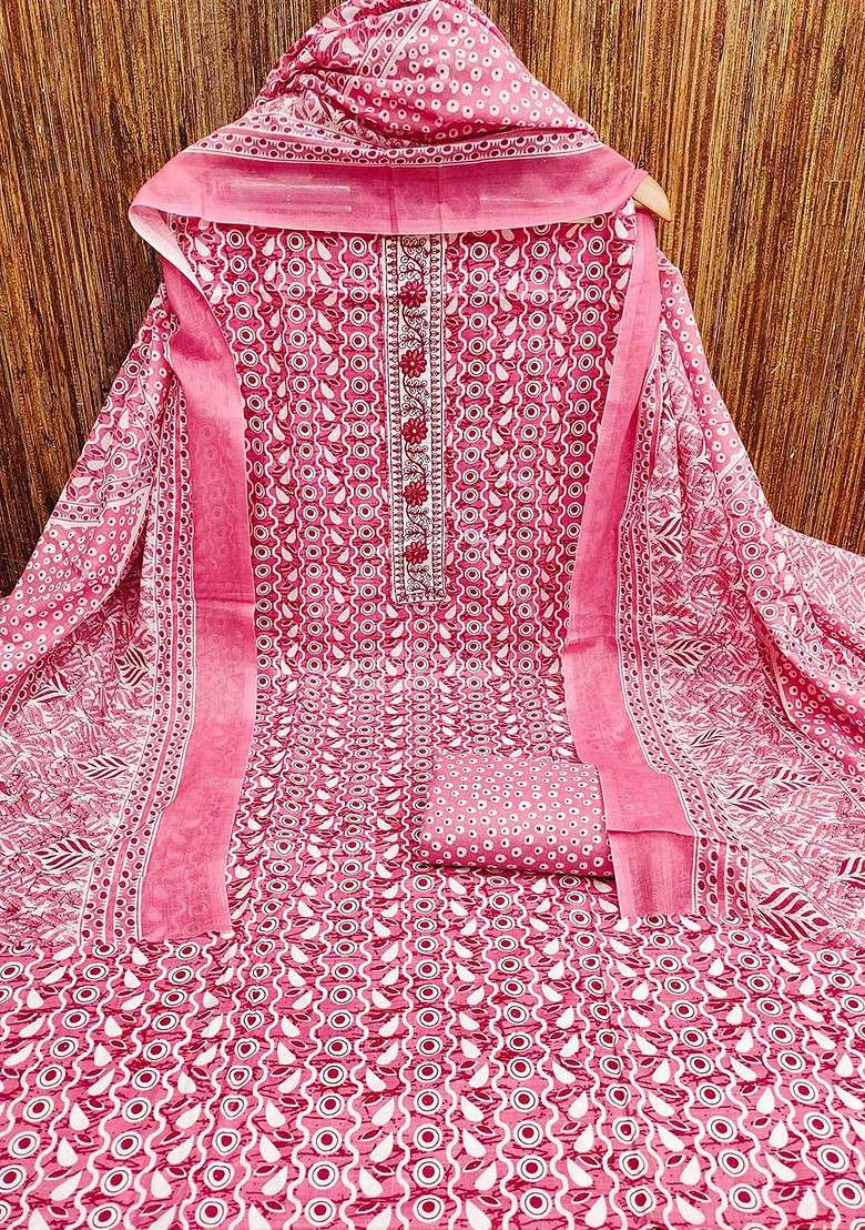Pink Printed Poly Blend Kurta Set - Indya
