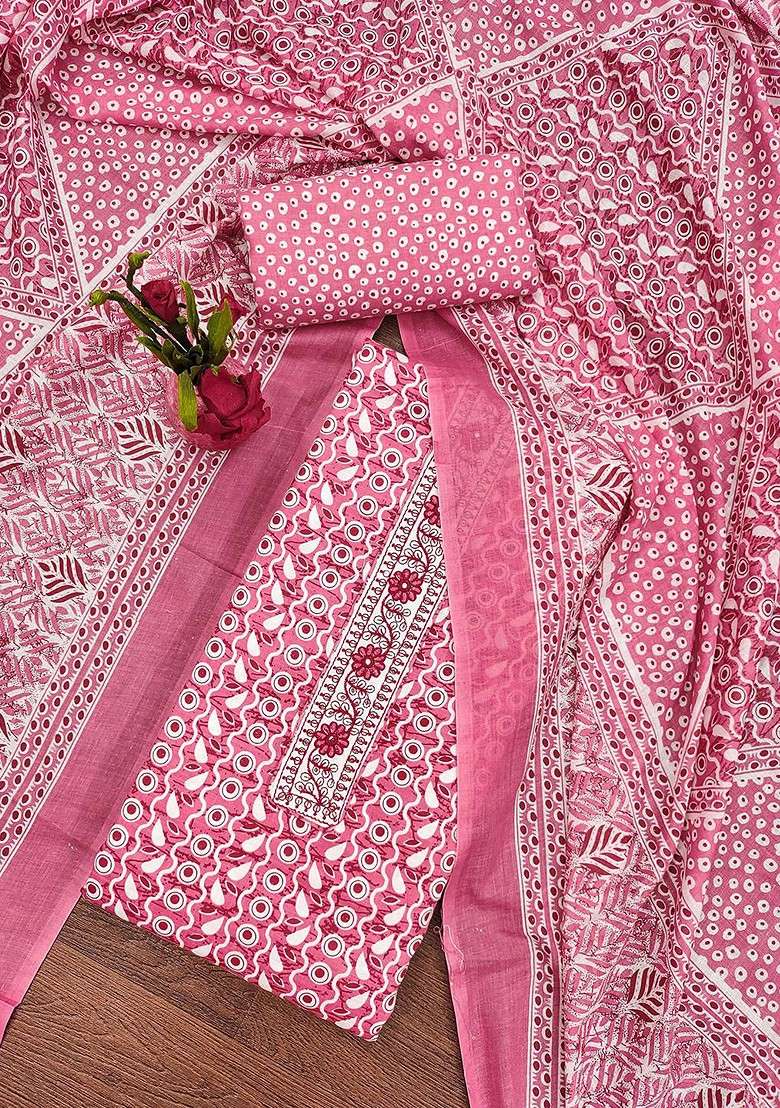 Pink Printed Poly Blend Kurta Set - Indya