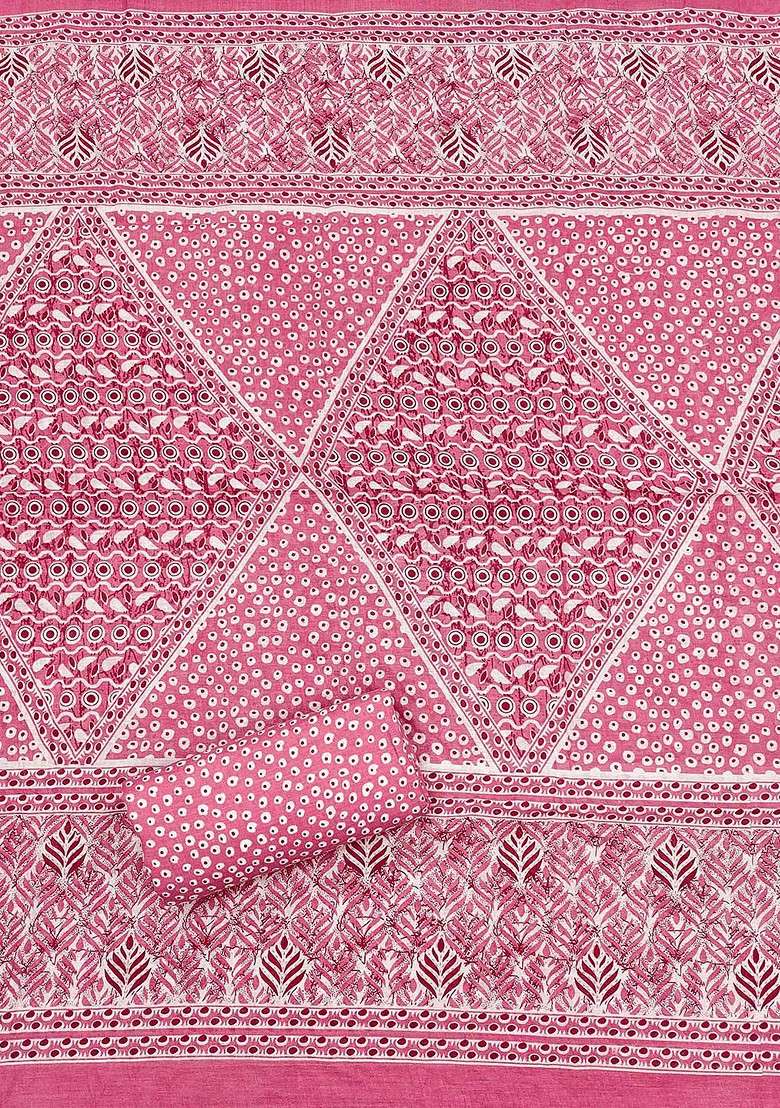 Pink Printed Poly Blend Kurta Set - Indya