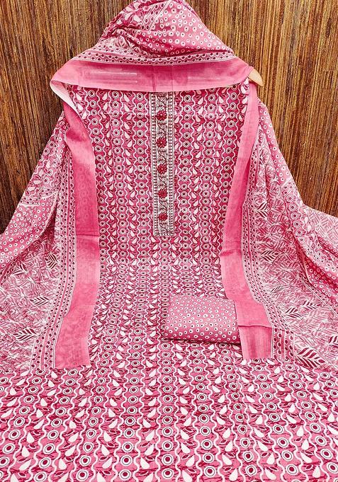 Pink Printed Poly Blend Kurta Set