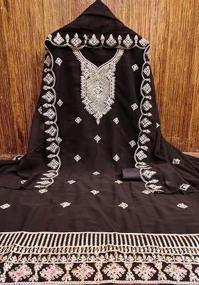 Brown Embroidered Poly Blend Kurta Set