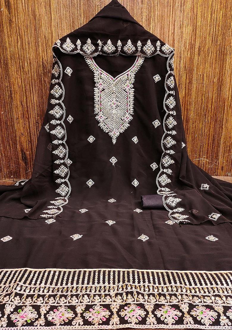 Brown Embroidered Poly Blend Kurta Set - Indya