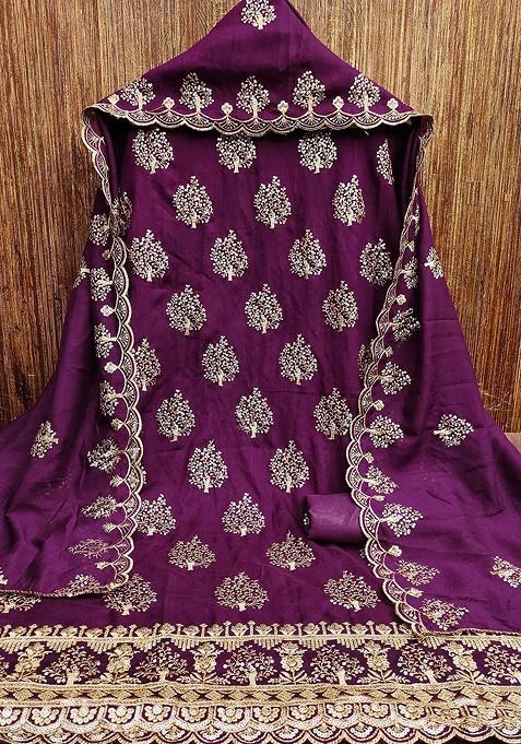 Purple Embellished Poly Blend Kurta Set