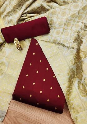 Maroon Woven Poly Blend Kurta Set
