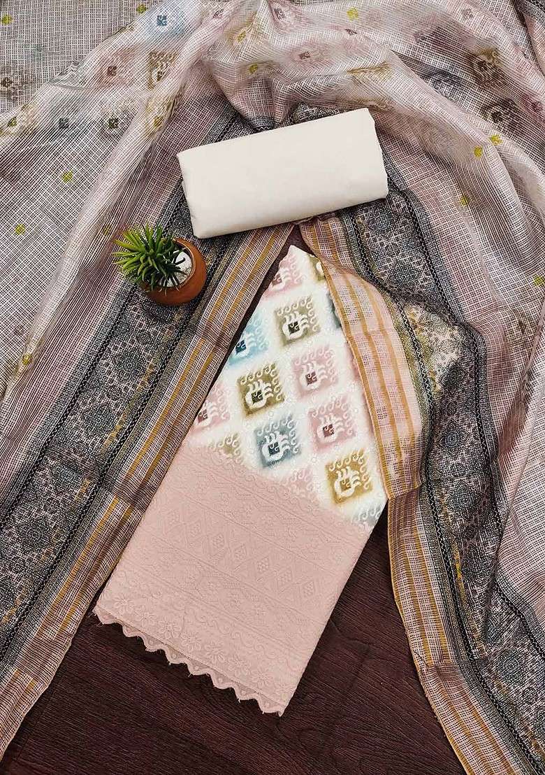 White Printed Blended Straight Kurta Set - Indya