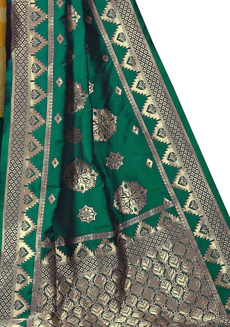 Yellow Woven Banarasi Silk Kurta Set - Indya