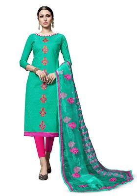 Sea Green Embroidered Pure Cotton Kurta Set