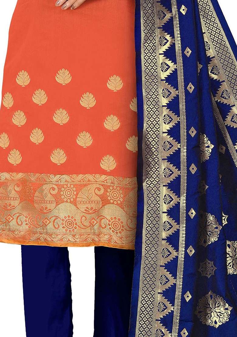 Orange Woven Poly Blend Kurta Set - Indya