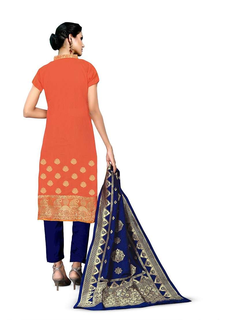 Orange Woven Poly Blend Kurta Set - Indya