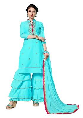 Blue Embroidered Pure Cotton Kurta Set