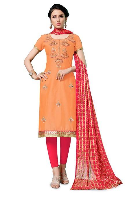 Peach Embroidered Pure Cotton Kurta Set