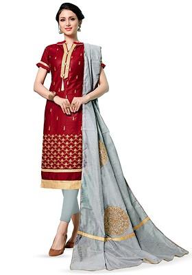 Maroon Embroidered Pure Cotton Kurta Set