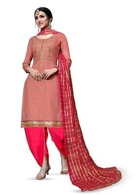 Peach Embroidered Pure Cotton Kurta Set