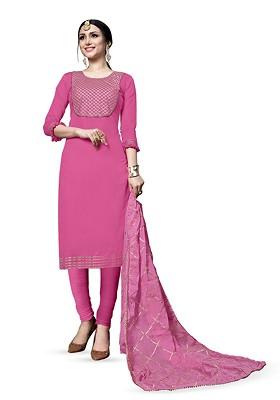Pink Embroidered Pure Cotton Kurta Set