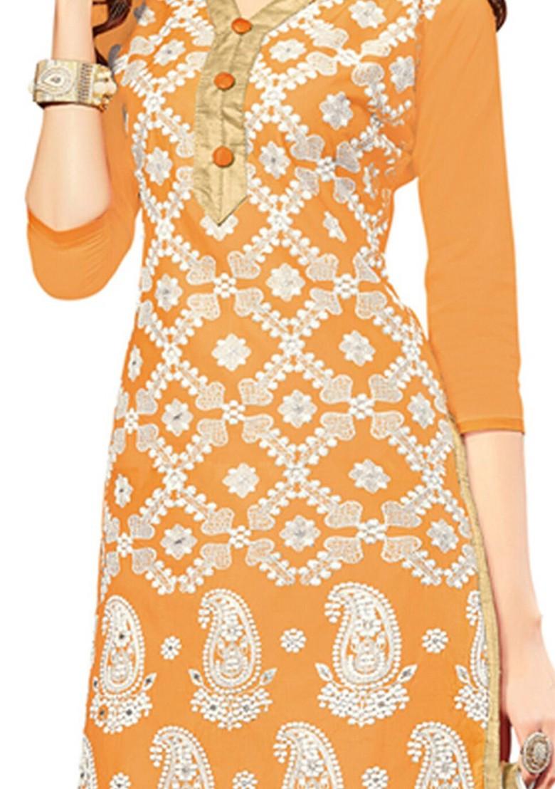 Orange Embroidered Poly Blend Kurta Set - Indya