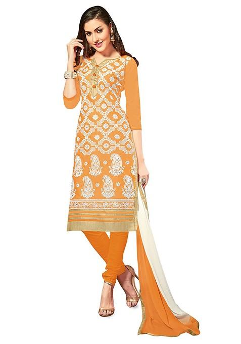 Orange Embroidered Poly Blend Kurta Set
