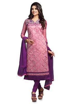 Pink Embroidered Poly Blend Kurta Set