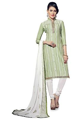 Green Embroidered Poly Blend Kurta Set