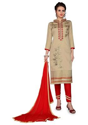 Beige Embroidered Poly Blend Kurta Set