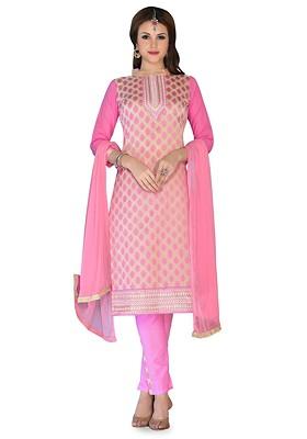 Pink Woven Poly Blend Kurta Set