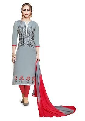 Grey Embroidered Pure Cotton Kurta Set