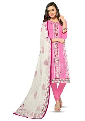 Pink Embroidered Poly Blend Kurta Set