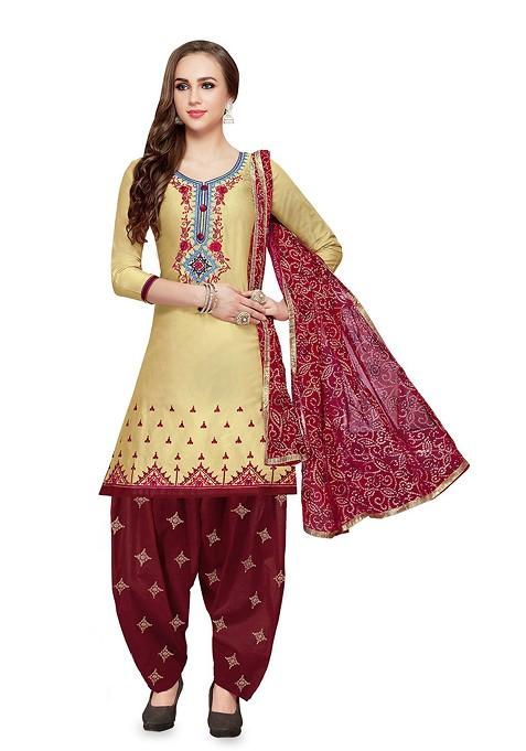 Beige Embroidered Pure Cotton Kurta Set