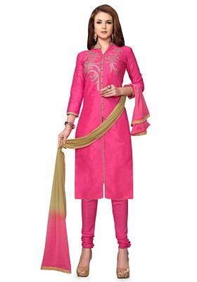 Pink Embroidered Poly Blend Kurta Set
