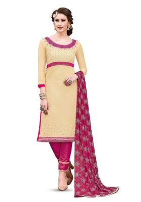 Beige Embroidered Poly Blend Kurta Set