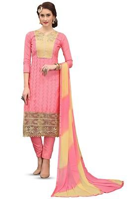 Peach Embroidered Poly Blend Kurta Set
