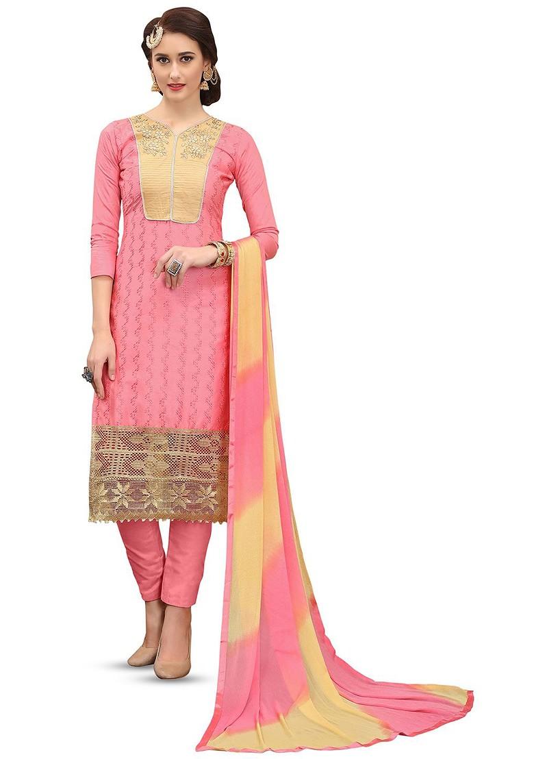 Peach Embroidered Poly Blend Kurta Set