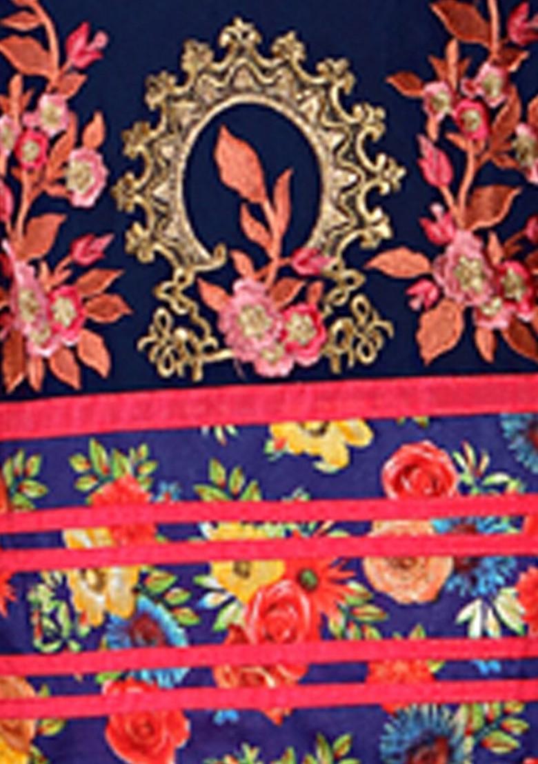 Blue Embroidered Poly Blend Kurta Set - Indya