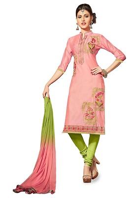 Pink Embroidered Poly Blend Kurta Set