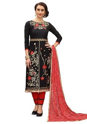 Black Embroidered Poly Blend Kurta Set