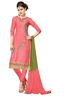 Peach Embroidered Poly Blend Kurta Set