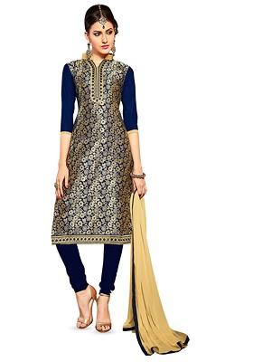 Blue Embroidered Poly Blend Kurta Set