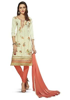Cream Embroidered Poly Blend Kurta Set