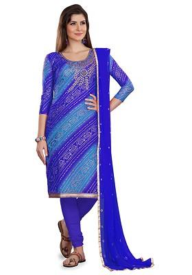 Blue Printed Poly Blend Kurta Set