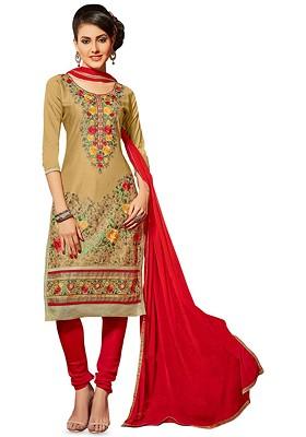 Beige Embroidered Poly Blend Kurta Set