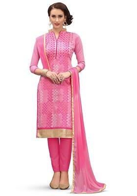 Pink Embroidered Poly Blend Kurta Set