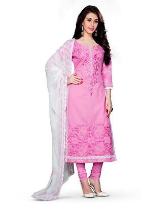 Pink Embroidered Poly Blend Kurta Set