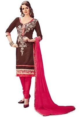 Brown Embroidered Poly Blend Kurta Set