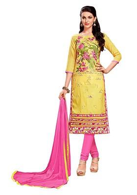 Yellow Embroidered Poly Blend Kurta Set