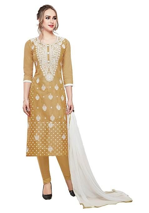 Beige Embroidered Pure Cotton Kurta Set