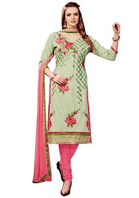 Green Embroidered Cotton Kurta Set