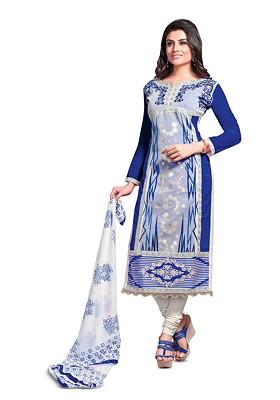 Blue Embroidered Poly Blend Kurta Set