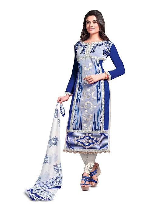 Blue Embroidered Poly Blend Kurta Set