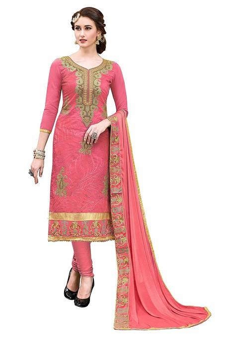 Peach Embroidered Pure Cotton Kurta Set
