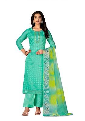 Sea Green Woven Poly Blend Kurta Set